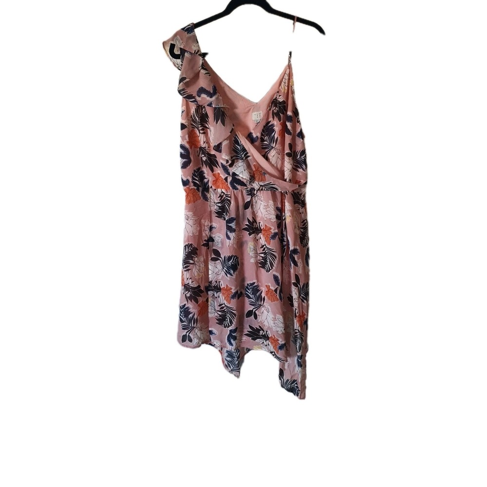 A New Day Floral One Shoulder Handkerchief Hem Dress Pink Orange Navy XXL Ruffle